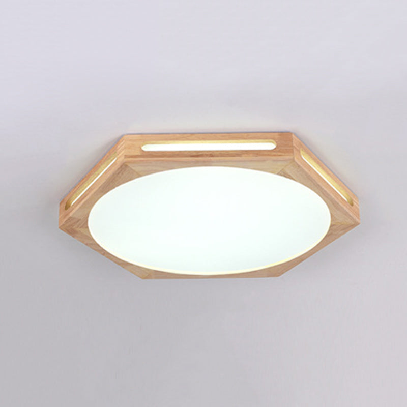 Wood Geometric Shape Flush Ceiling Light Modern 1 Light Flush Light Fixtures in Brown