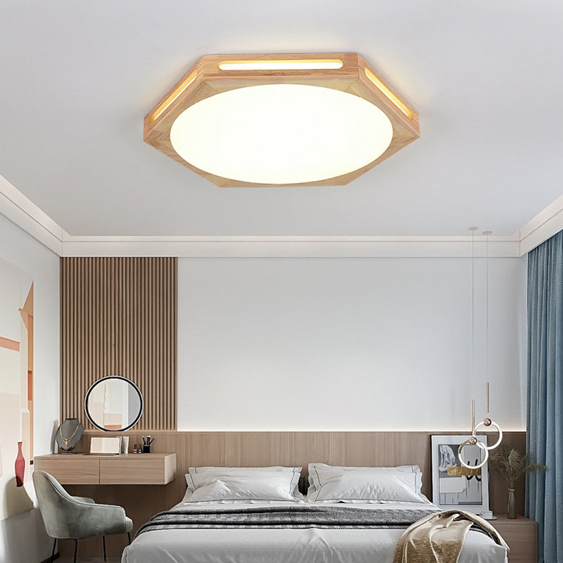 Wood Geometric Shape Flush Ceiling Light Modern 1 Light Flush Light Fixtures in Brown