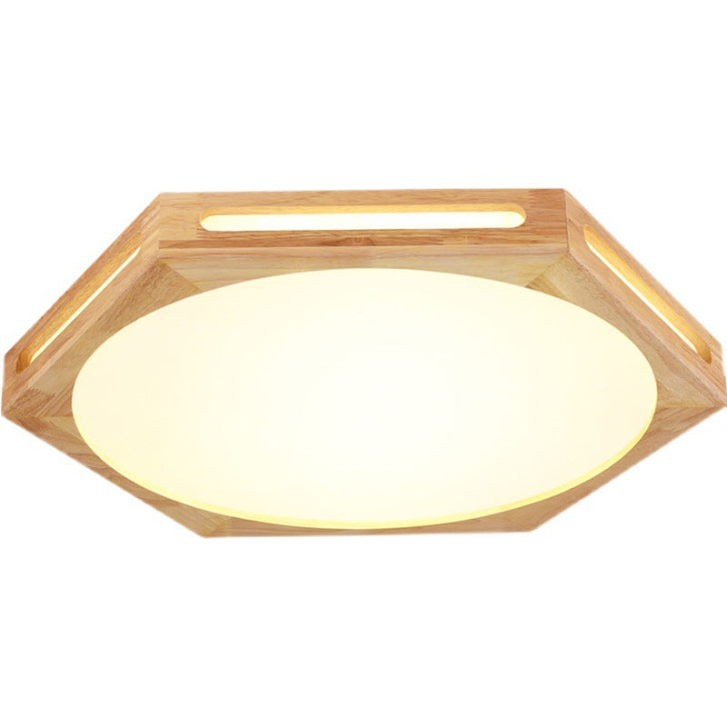 Wood Geometric Shape Flush Ceiling Light Modern 1 Light Flush Light Fixtures in Brown