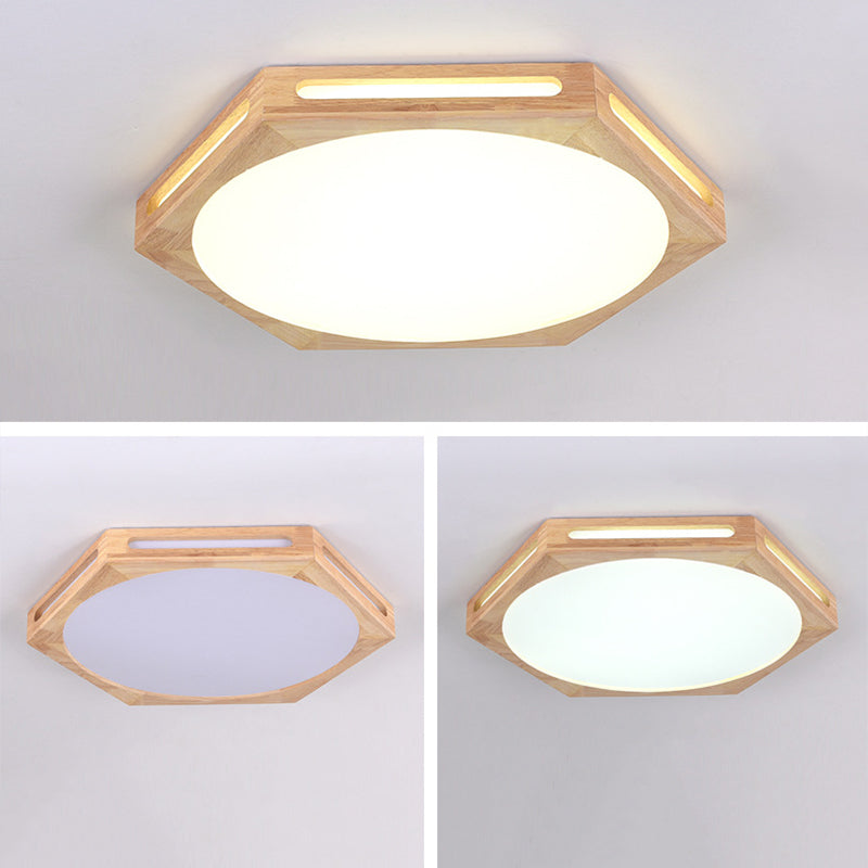 Wood Geometric Shape Flush Ceiling Light Modern 1 Light Flush Light Fixtures in Brown