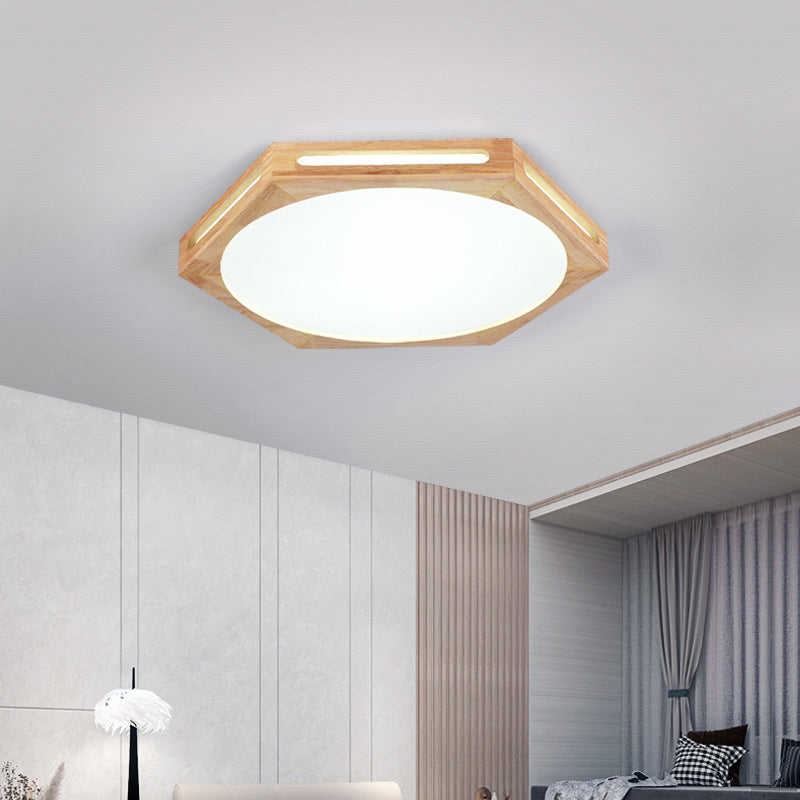 Wood Geometric Shape Flush Ceiling Light Modern 1 Light Flush Light Fixtures in Brown