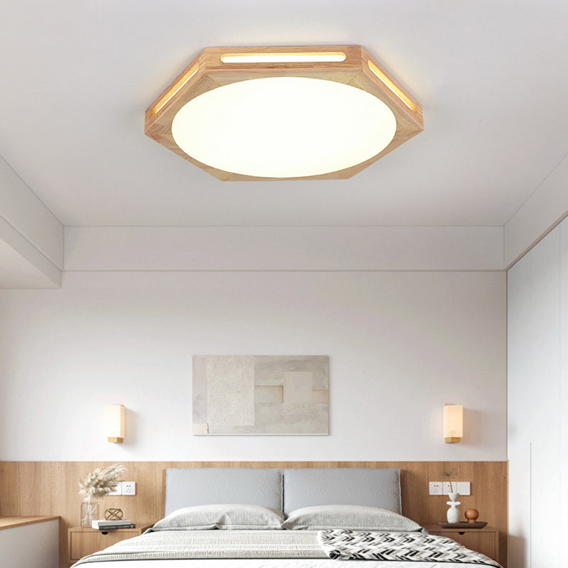 Wood Geometric Shape Flush Ceiling Light Modern 1 Light Flush Light Fixtures in Brown