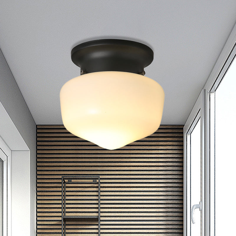 Contemporary 1 Light Flush Mount with Milk Glass Shade White Schoolhouse Flush Mount Ceiling Lamp