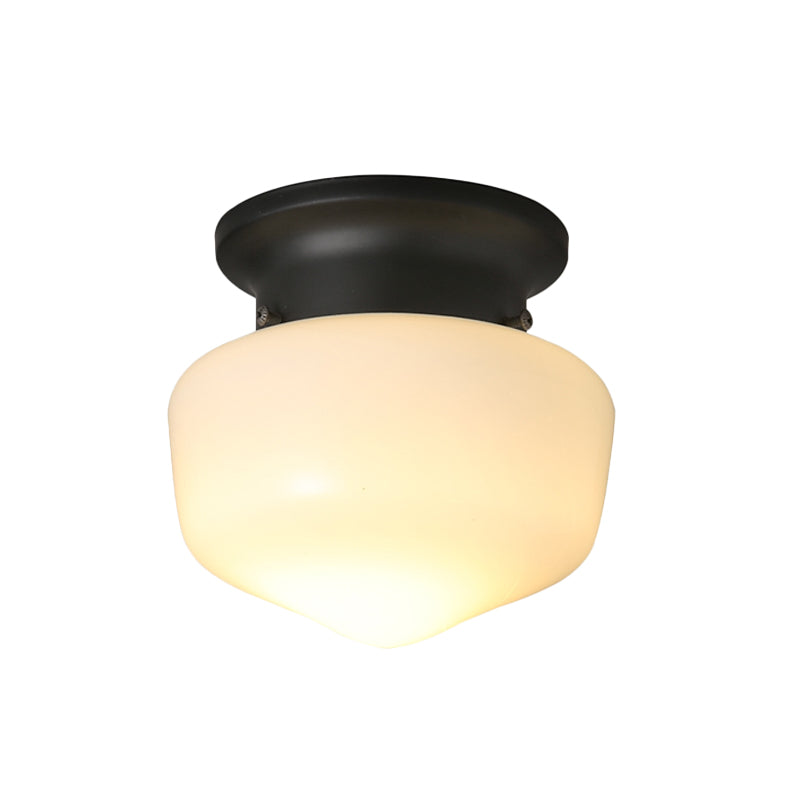 Zeitgenössische 1 leichte Flush -Halterung mit Milchglas Schatten Weißer Schulhaus Flush Mount Deckenlampe