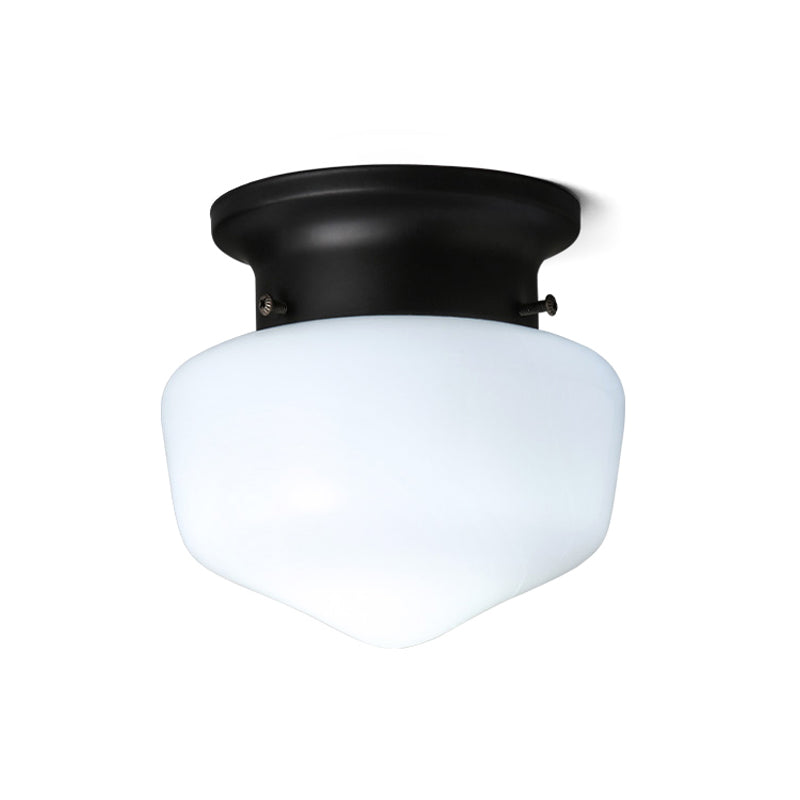 Contemporary 1 Light Flush Mount with Milk Glass Shade White Schoolhouse Flush Mount Ceiling Lamp