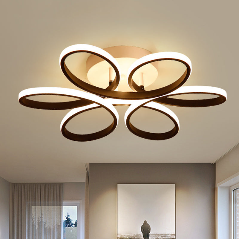 23"/29.5"/36" Wide Floral Semi Mount Lighting Modern Acrylic LED Black Ceiling Flush Mount Light