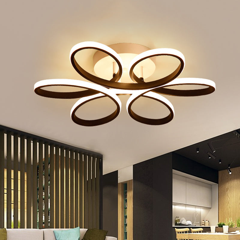 23 "/29.5" / 36 "Light Floral Semi-Mount LED moderne LED Black Plafond Black Flush Mount Light