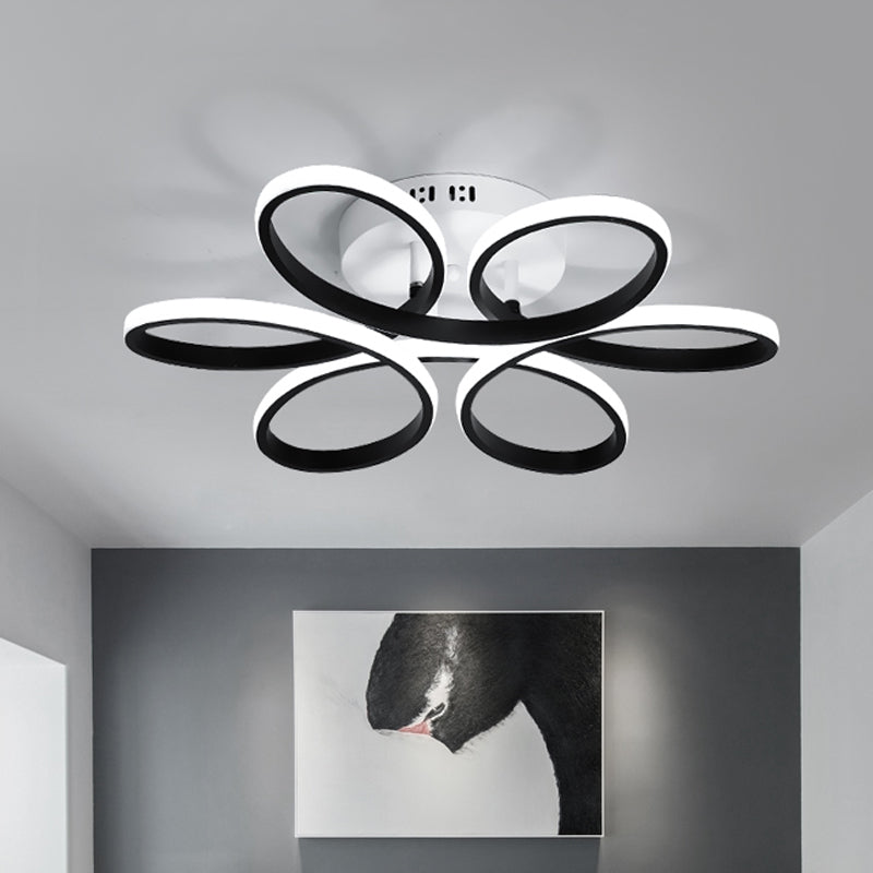 23"/29.5"/36" Wide Floral Semi Mount Lighting Modern Acrylic LED Black Ceiling Flush Mount Light