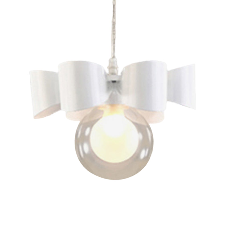 White Sphere Pendant Lighting with Bow Design Contemporary 1/3 Lights Clear Glass Hanging Lamp