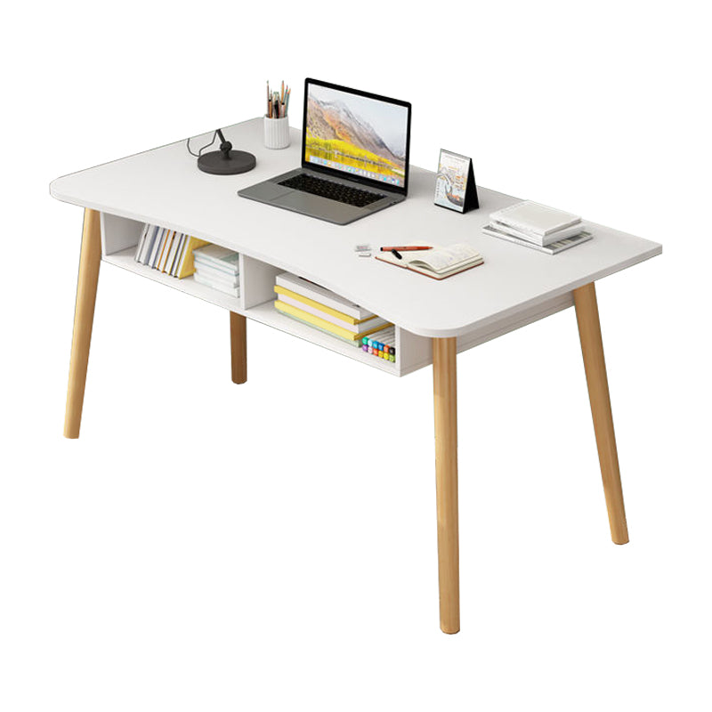 Modern White and Brown Office Desk Parsons Wooden Curved Writing Desk for Bedroom