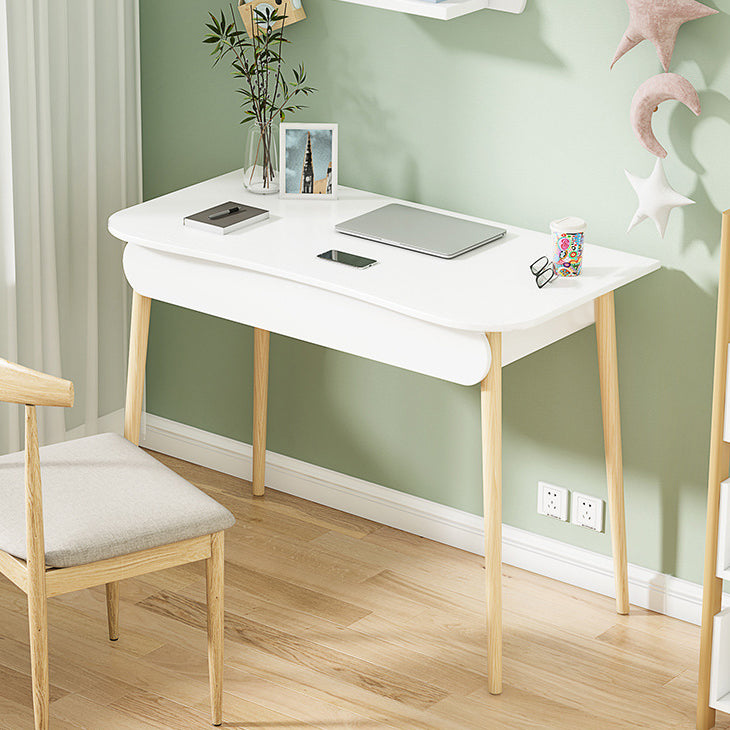 Modern White and Brown Office Desk Parsons Wooden Curved Writing Desk for Bedroom