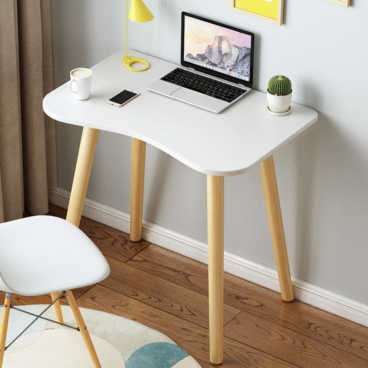 Modern White and Brown Office Desk Parsons Wooden Curved Writing Desk for Bedroom