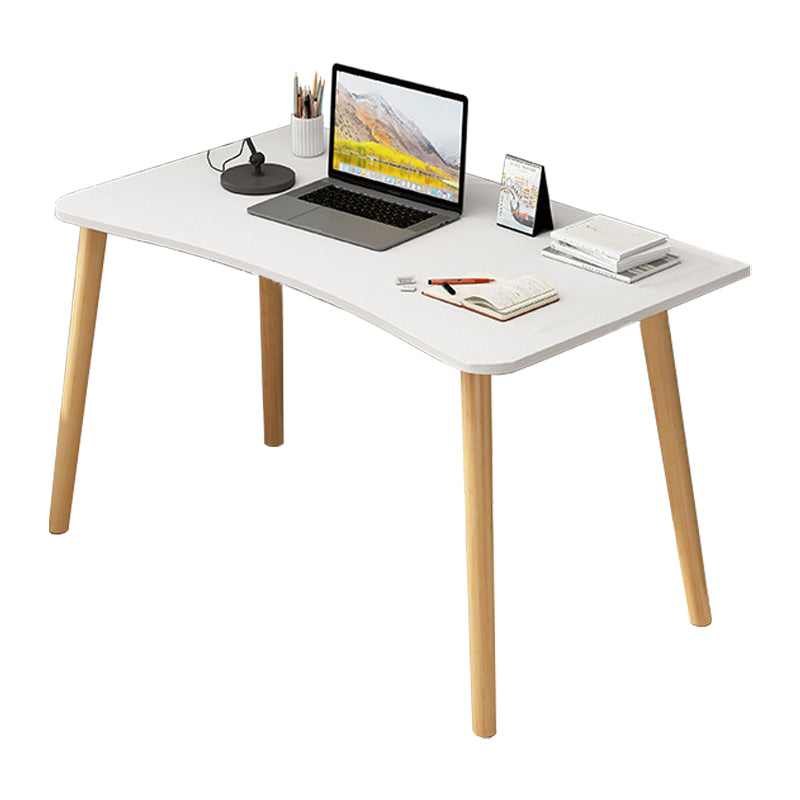 Modern White and Brown Office Desk Parsons Wooden Curved Writing Desk for Bedroom