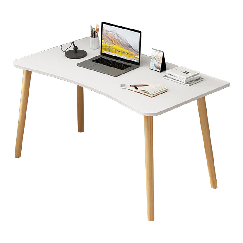 Modern White and Brown Office Desk Parsons Wooden Curved Writing Desk for Bedroom