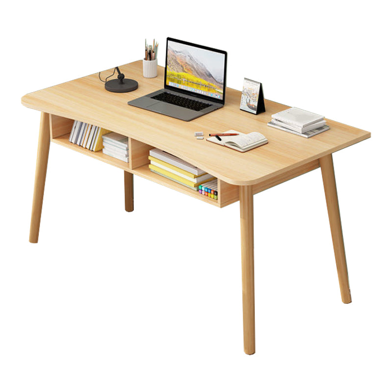 Modern White and Brown Office Desk Parsons Wooden Curved Writing Desk for Bedroom