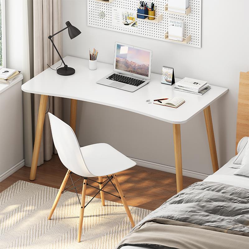 Modern White and Brown Office Desk Parsons Wooden Curved Writing Desk for Bedroom