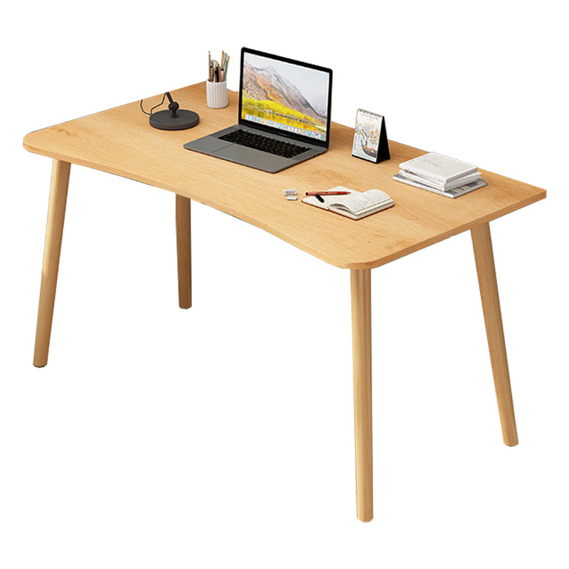 Modern White and Brown Office Desk Parsons Wooden Curved Writing Desk for Bedroom