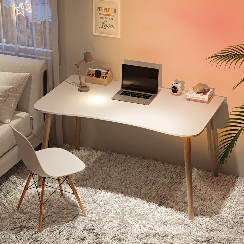 Modern White and Brown Office Desk Parsons Wooden Curved Writing Desk for Bedroom