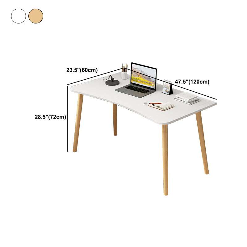 Modern White and Brown Office Desk Parsons Wooden Curved Writing Desk for Bedroom