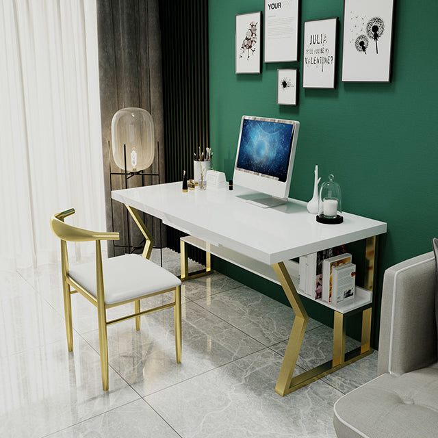 Glam Dormitory Writing Desk Rectangular Writing Desk with Metal Legs