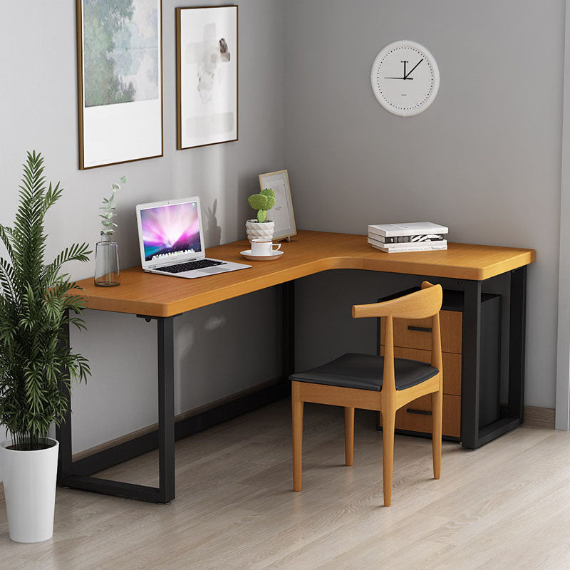 Modern Natural L-Shape Office Desk Home Solid Wood Writing Desk with Drawers