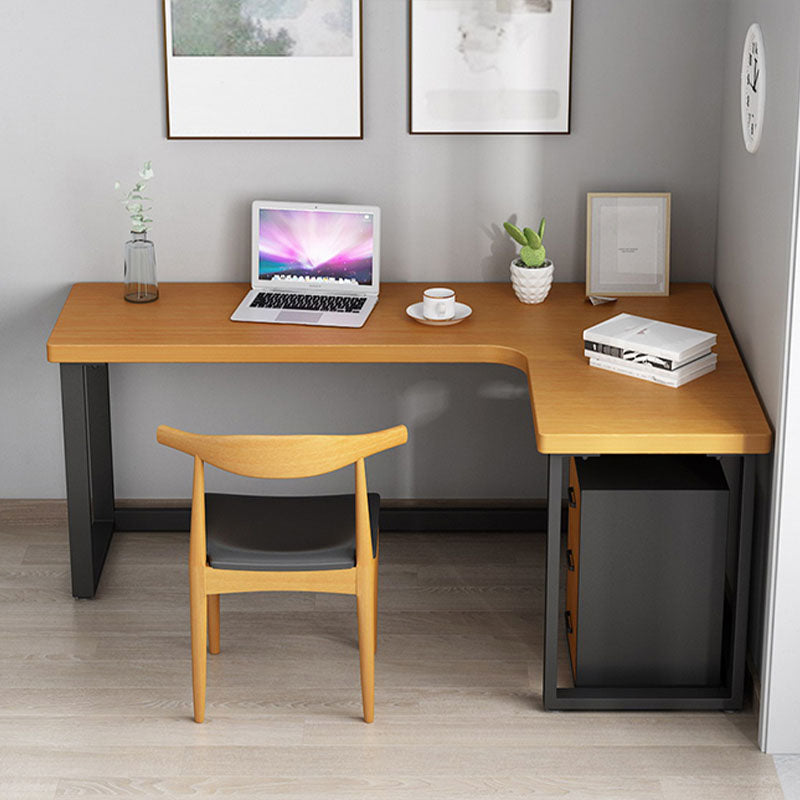 Modern Natural L-Shape Office Desk Home Solid Wood Writing Desk with Drawers