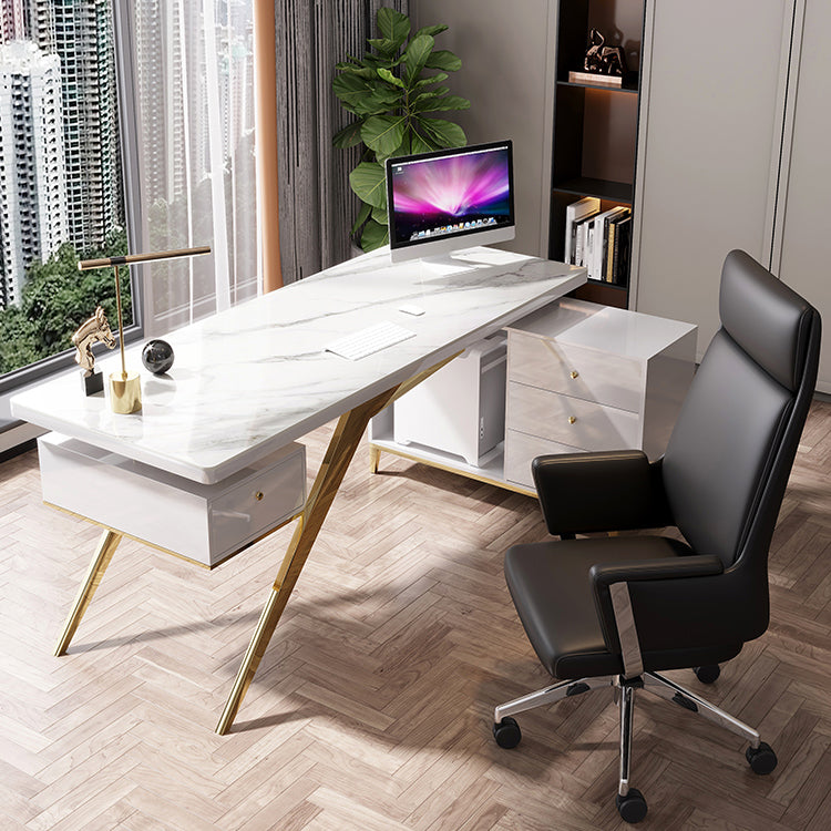 Stone Glam Executive Desk with Drawers Office Desk for Office