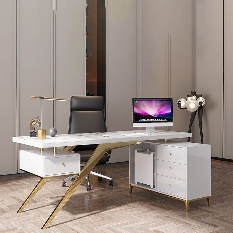 Stone Glam Executive Desk with Drawers Office Desk for Office