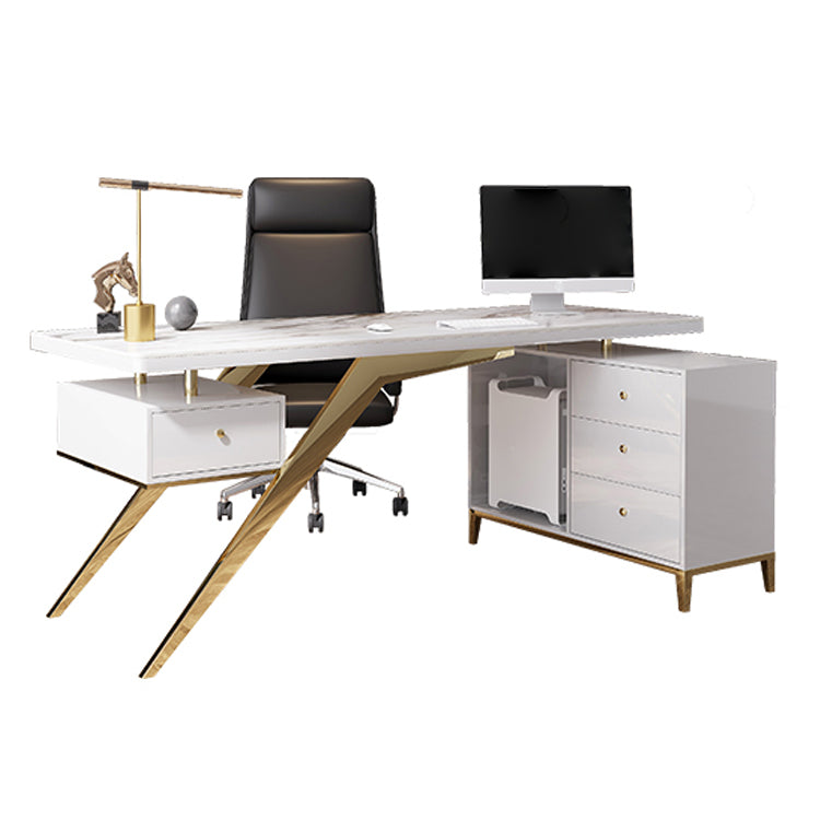 Stone Glam Executive Desk with Drawers Office Desk for Office