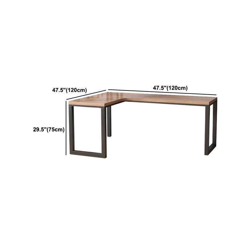 Industrial L-Shape Office Desk Natural Solid Wood Writing Desk for Home