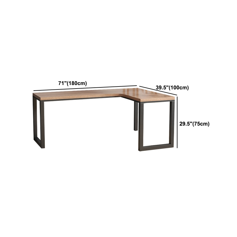 Industrial L-Shape Office Desk Natural Solid Wood Writing Desk for Home