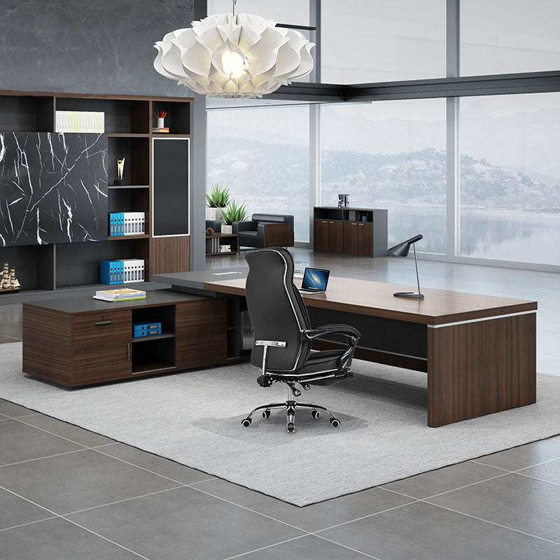 Contemporary Office Desk L-Shape Wooden Executive Desk with Locking Drawer