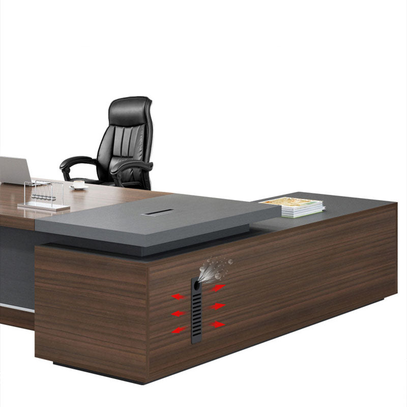 Contemporary Office Desk L-Shape Wooden Executive Desk with Locking Drawer