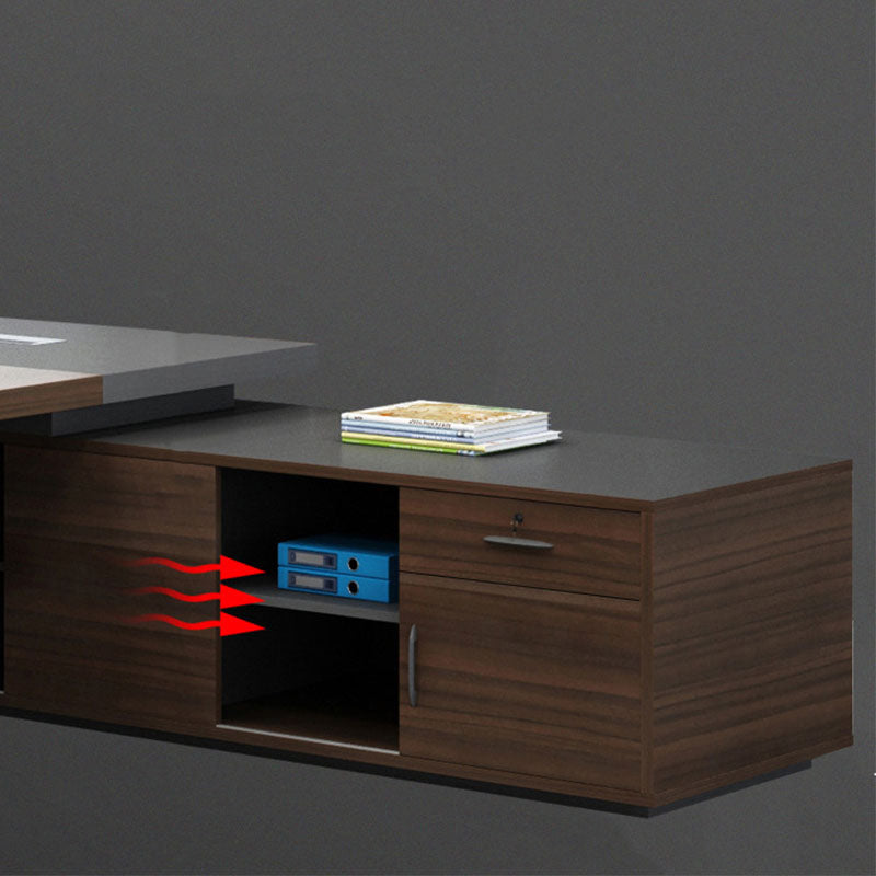 Contemporary Office Desk L-Shape Wooden Executive Desk with Locking Drawer