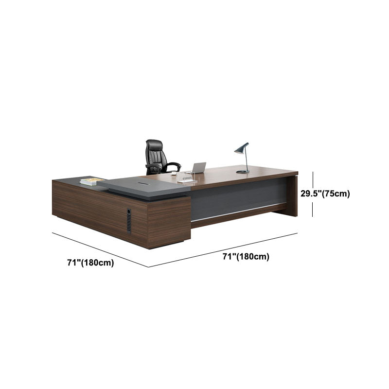 Contemporary Office Desk L-Shape Wooden Executive Desk with Locking Drawer