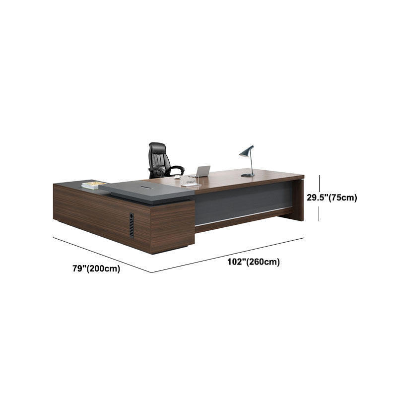 Contemporary Office Desk L-Shape Wooden Executive Desk with Locking Drawer