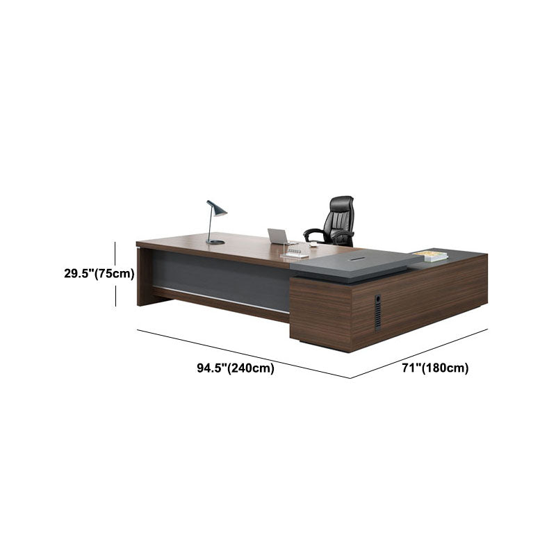 Contemporary Office Desk L-Shape Wooden Executive Desk with Locking Drawer