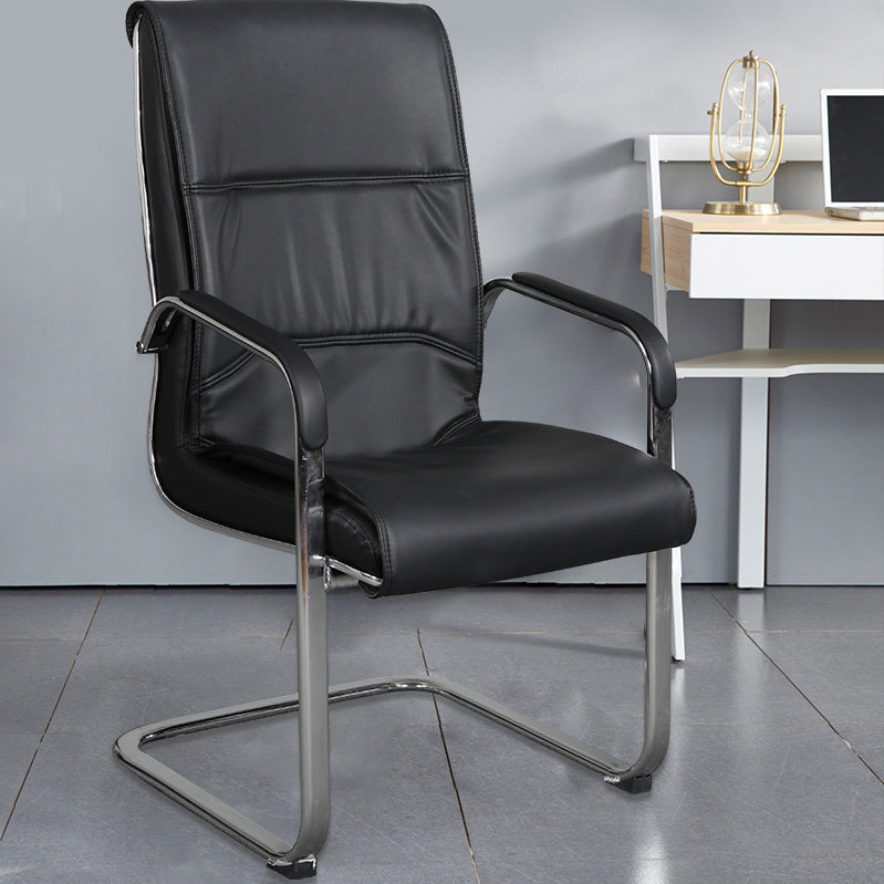 Modern Mid-back Office Chair No Wheels Upholstered Arm Chair