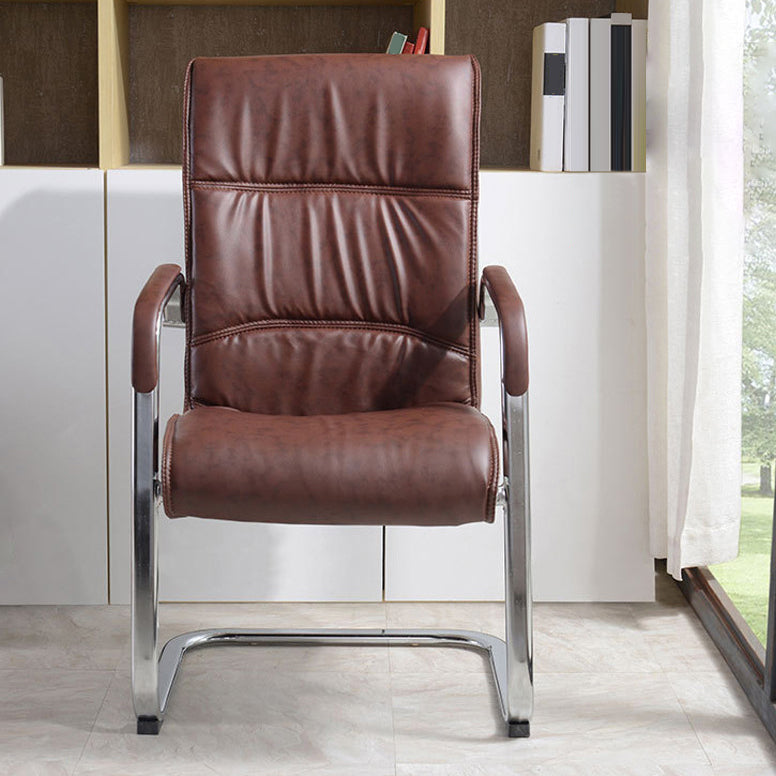 Modern Mid-back Office Chair No Wheels Upholstered Arm Chair