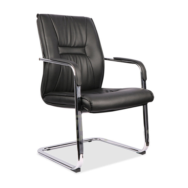 Modern Desk Chair Leather Computer Chair Mid-Back Chair in Black