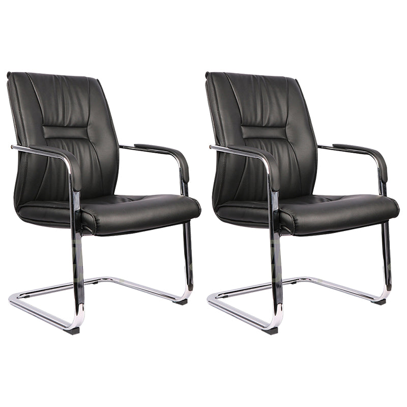 Modern Desk Chair Leather Computer Chair Mid-Back Chair in Black