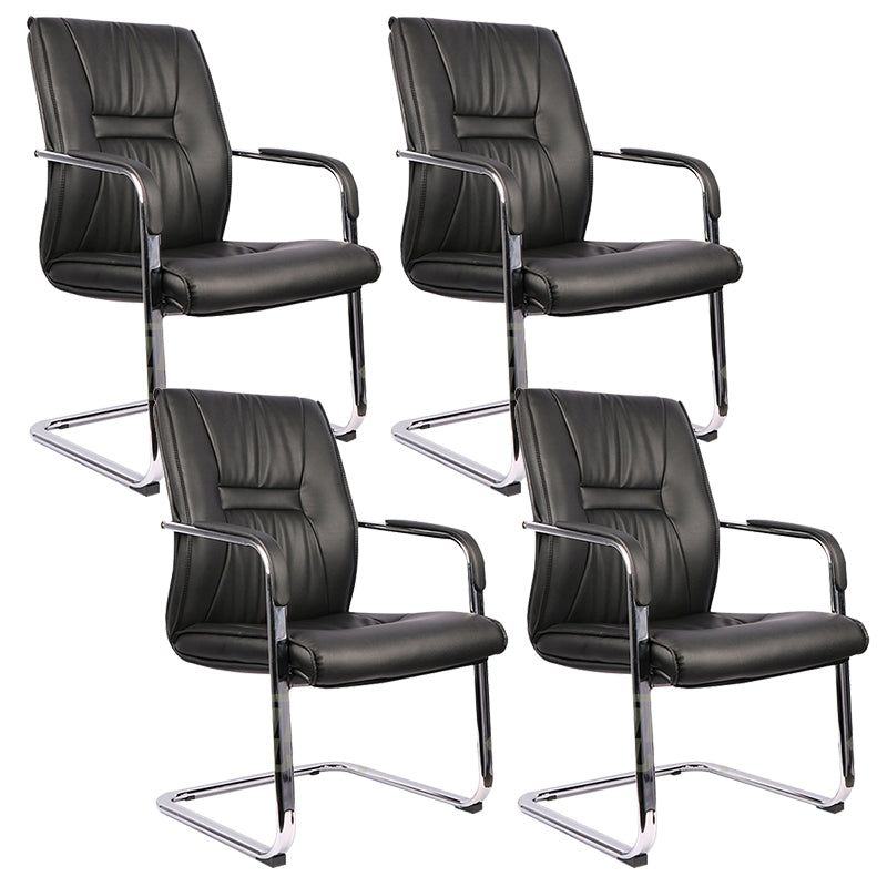 Modern Desk Chair Leather Computer Chair Mid-Back Chair in Black