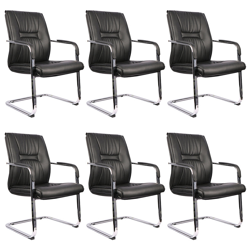 Modern Desk Chair Leather Computer Chair Mid-Back Chair in Black