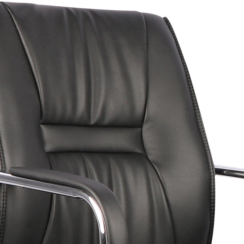 Modern Desk Chair Leather Computer Chair Mid-Back Chair in Black