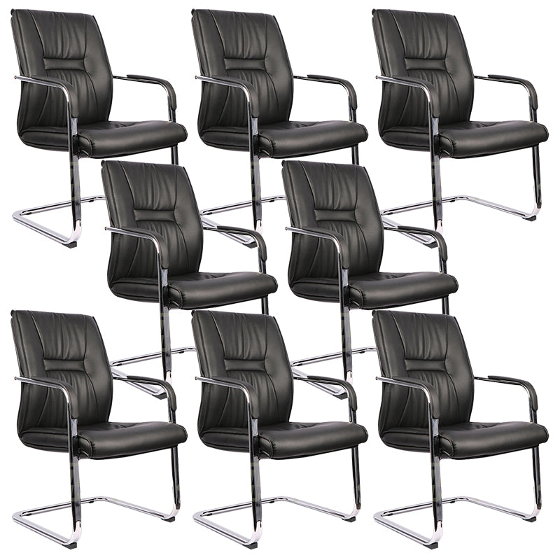 Modern Desk Chair Leather Computer Chair Mid-Back Chair in Black