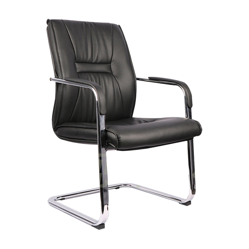 Modern Desk Chair Leather Computer Chair Mid-Back Chair in Black