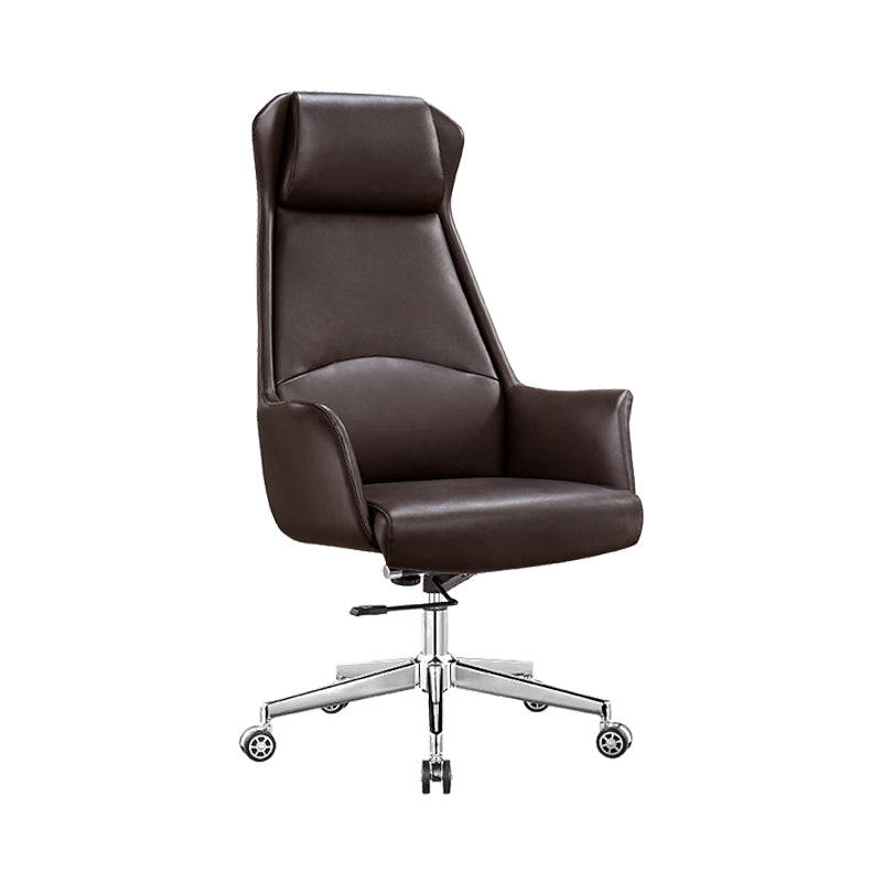 Modern Slide Mid-Back Office Chair Brown Faux Leather Managers Chair