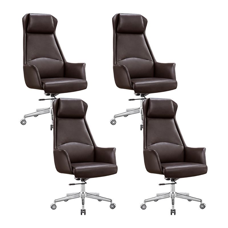 Modern Slide Mid-Back Office Chair Brown Faux Leather Managers Chair