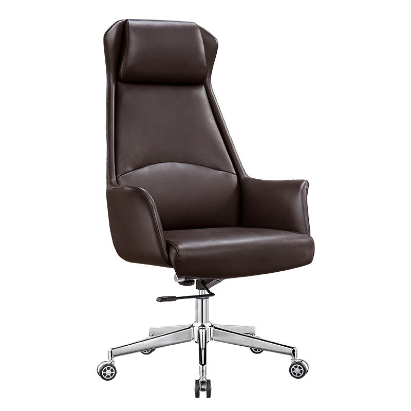 Modern Slide Mid-Back Office Chair Brown Faux Leather Managers Chair