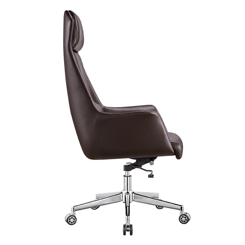 Modern Slide Mid-Back Office Chair Brown Faux Leather Managers Chair